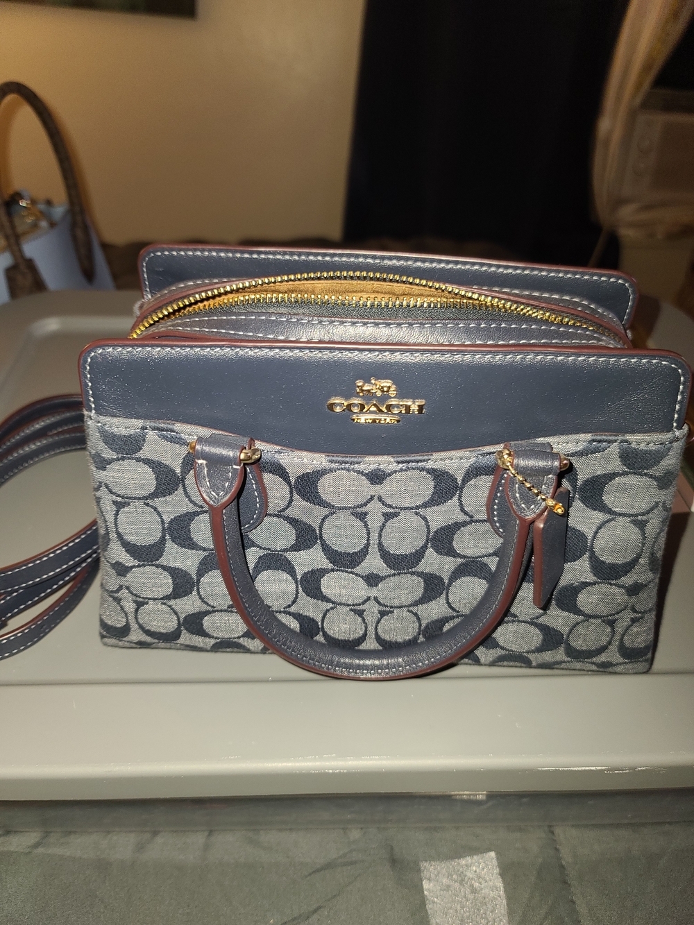 COACH Signature Canvas Satchel in Black/Gray - Picture 7 of 9